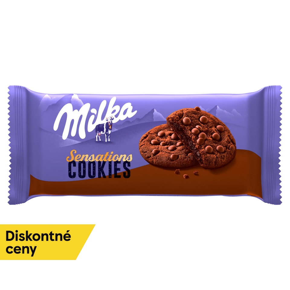 obrázok 1 z Milka Sensation Cookies All Choco kakaové sušienky s mäkkým stredom a kúskami mliečnej čoko. 156 g