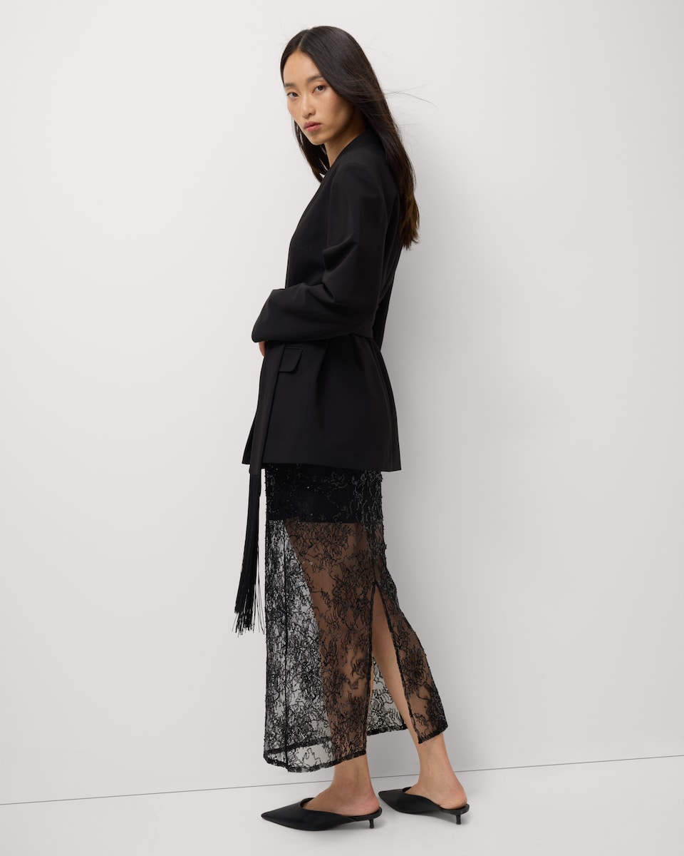 image 1 of F&F Sequin Lace Midi Skirt in Black