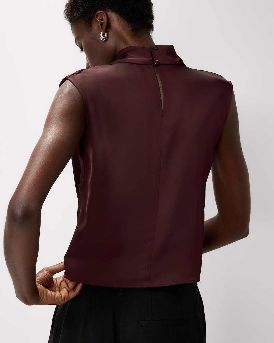 image 1 of F&F Satin Draped Blouse in Burgundy