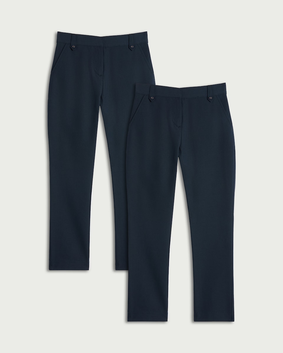 image 1 of F&F School Girls 2-Pack Regular Fit Trousers in Navy