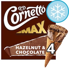 Cornetto MAX Hazelnut & Chocolate Ice Cream Cones 4 x 90ml