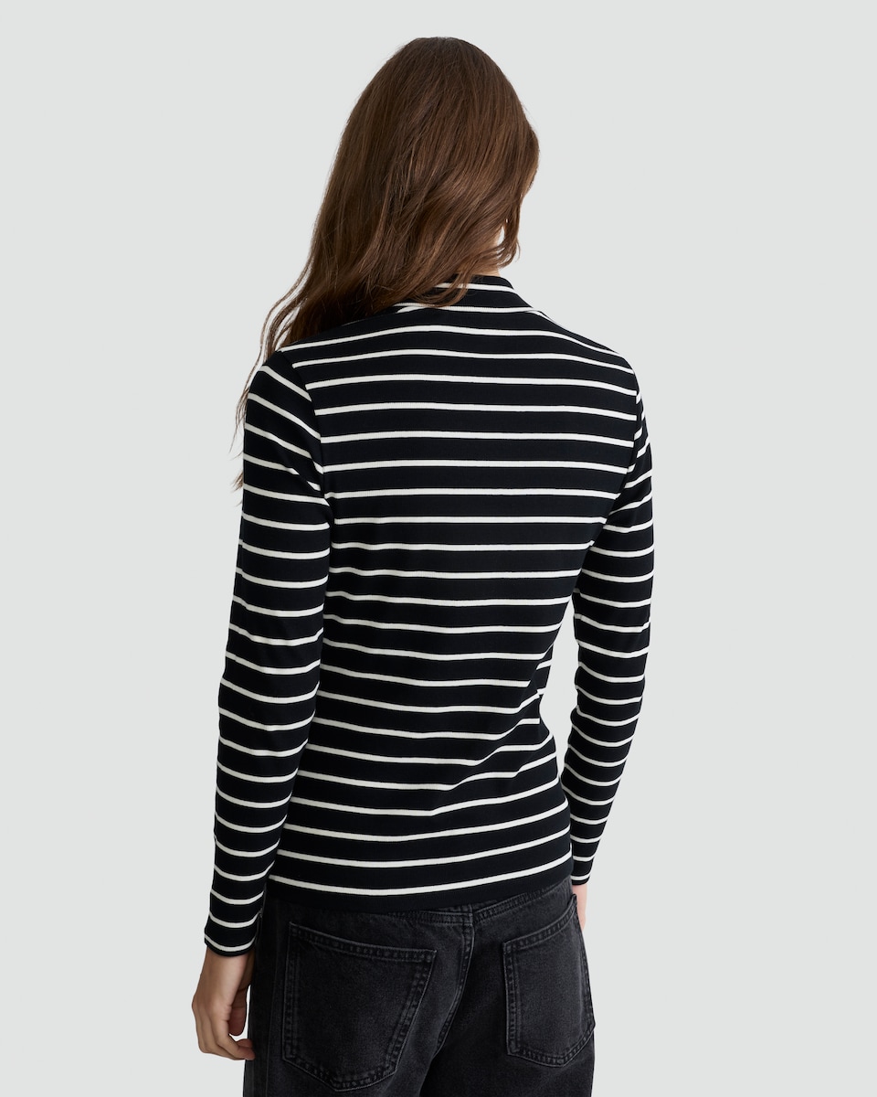 image 1 of F&F Cotton Rich Stripe Print High Neck Top in Multi Black White
