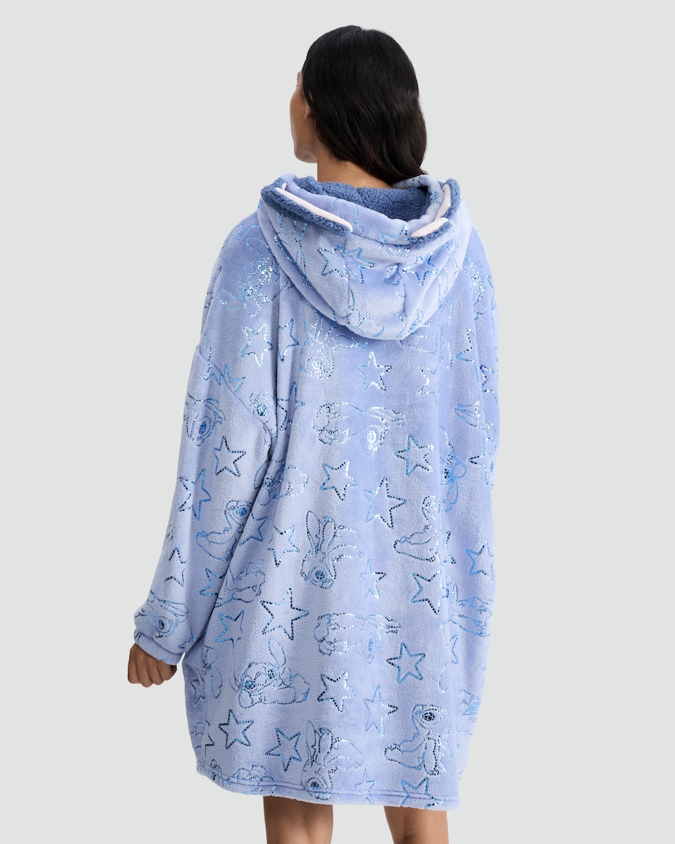image 1 of Disney Lilo and Stitch Star Print Fleece Pyjama Hoodie in Blue