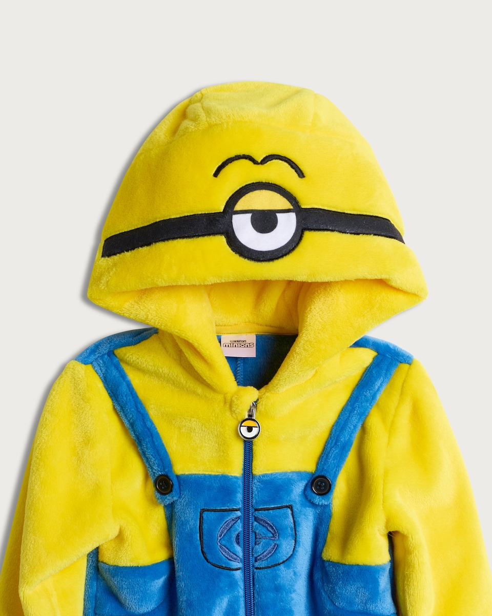 image 1 of Minions Fleece Zip Up Hooded Onesie in Multi