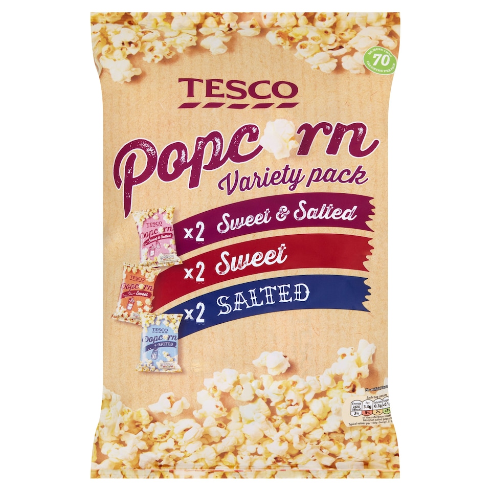 Tesco Popcorn Variety 6 Pack 70G