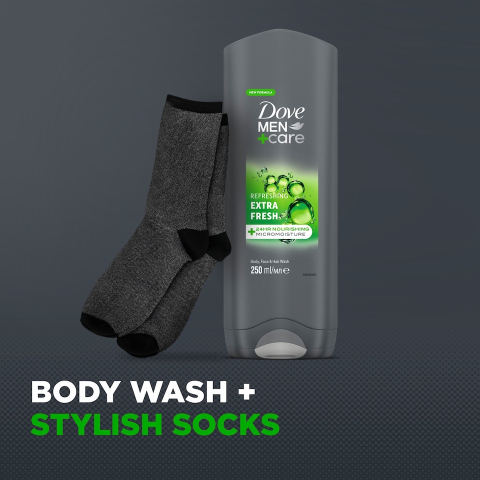 image 1 of Dove Men+Care Refresh & Care Body Wash & Socks Giftset