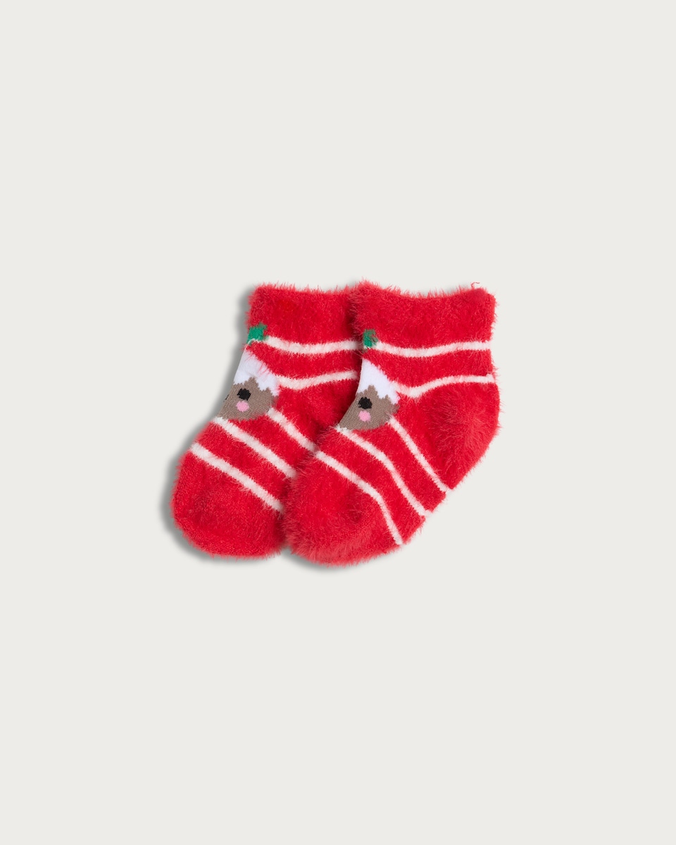 F&F Baby Fluffy Christmas Pudding Cosy Socks in Multi