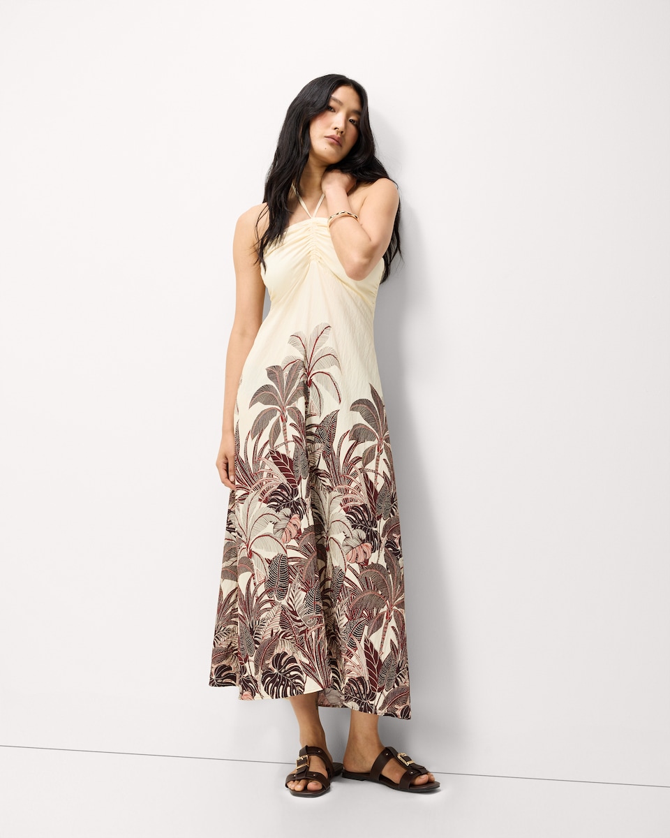 image 1 of The F&F Edit Palm Print Halterneck Midi Dress in Multi Red