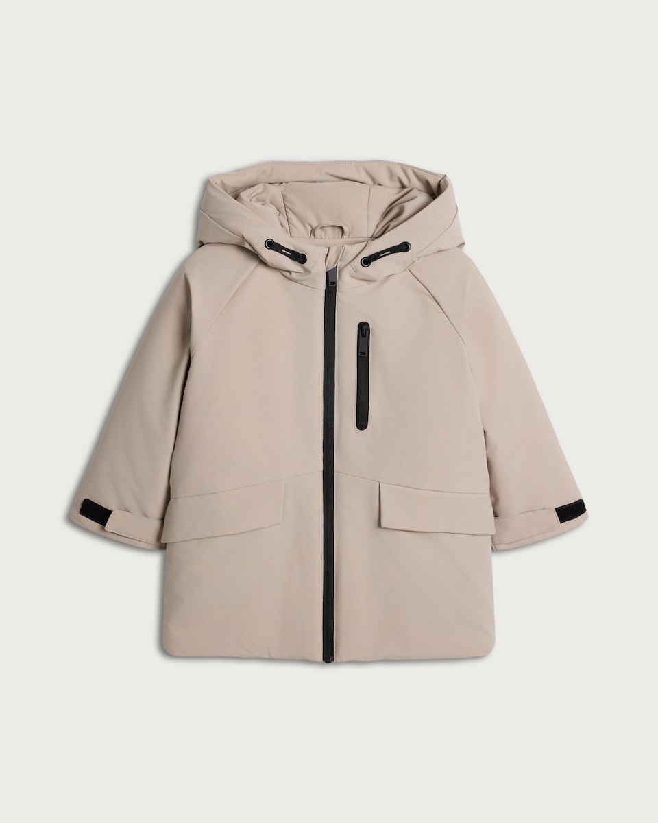 image 1 of F&F Boys Zip Up Hooded Parka in Stone