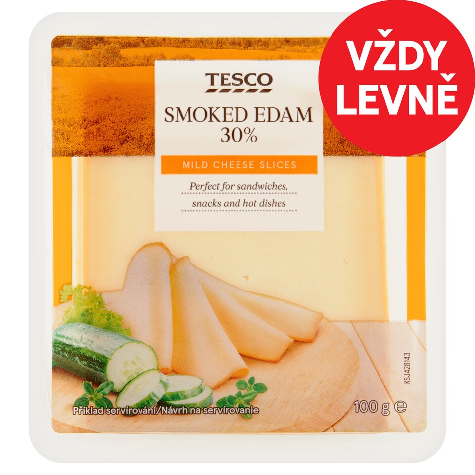 Tesco Polotvrdý polotučný uzený sýr plátky 100g