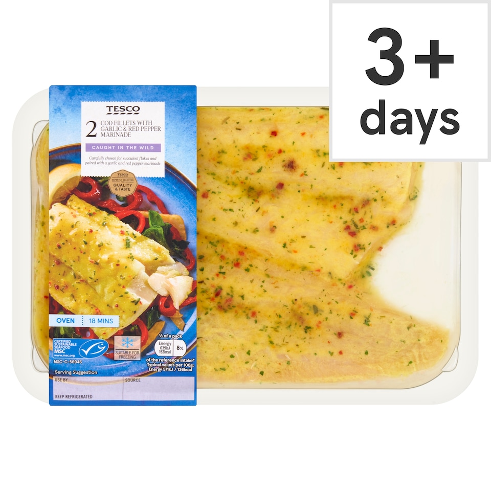 Tesco Cod Fillets Garlic And Red Pepper Marinade 250G