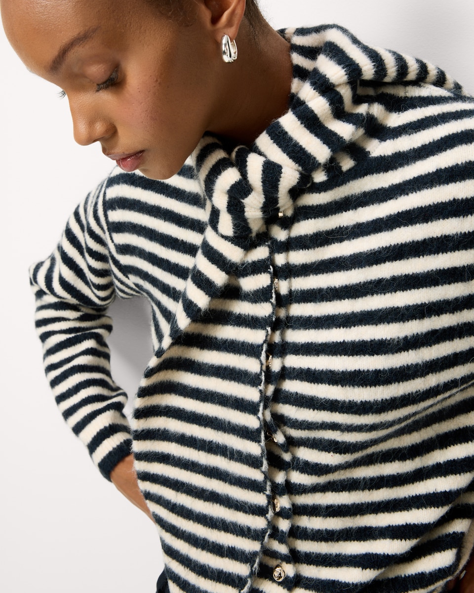image 1 of F&F Striped Scarf Neck Cardigan  in Navy