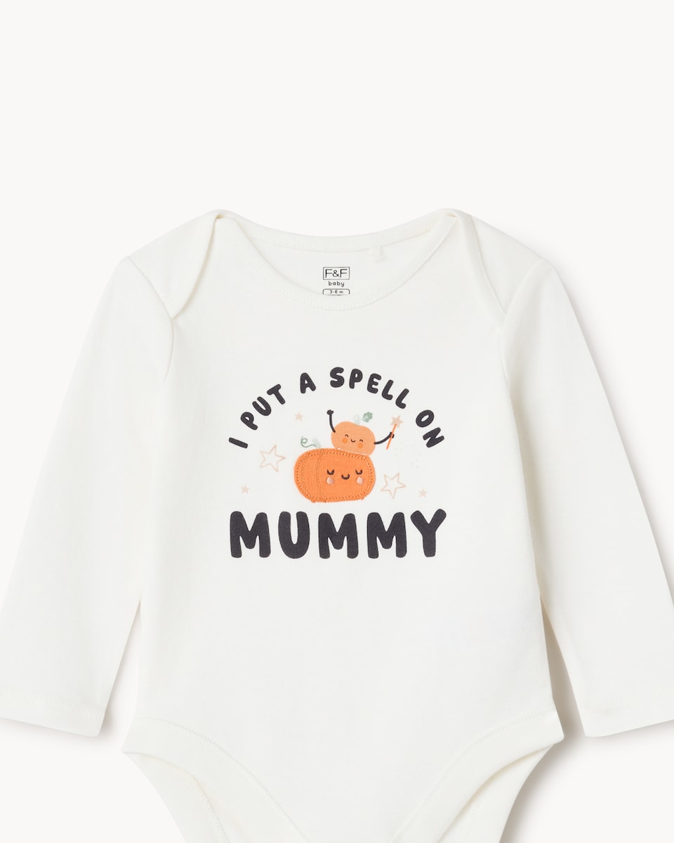 image 1 of F&F Baby Pure Cotton Pumpkin Bodysuit in White