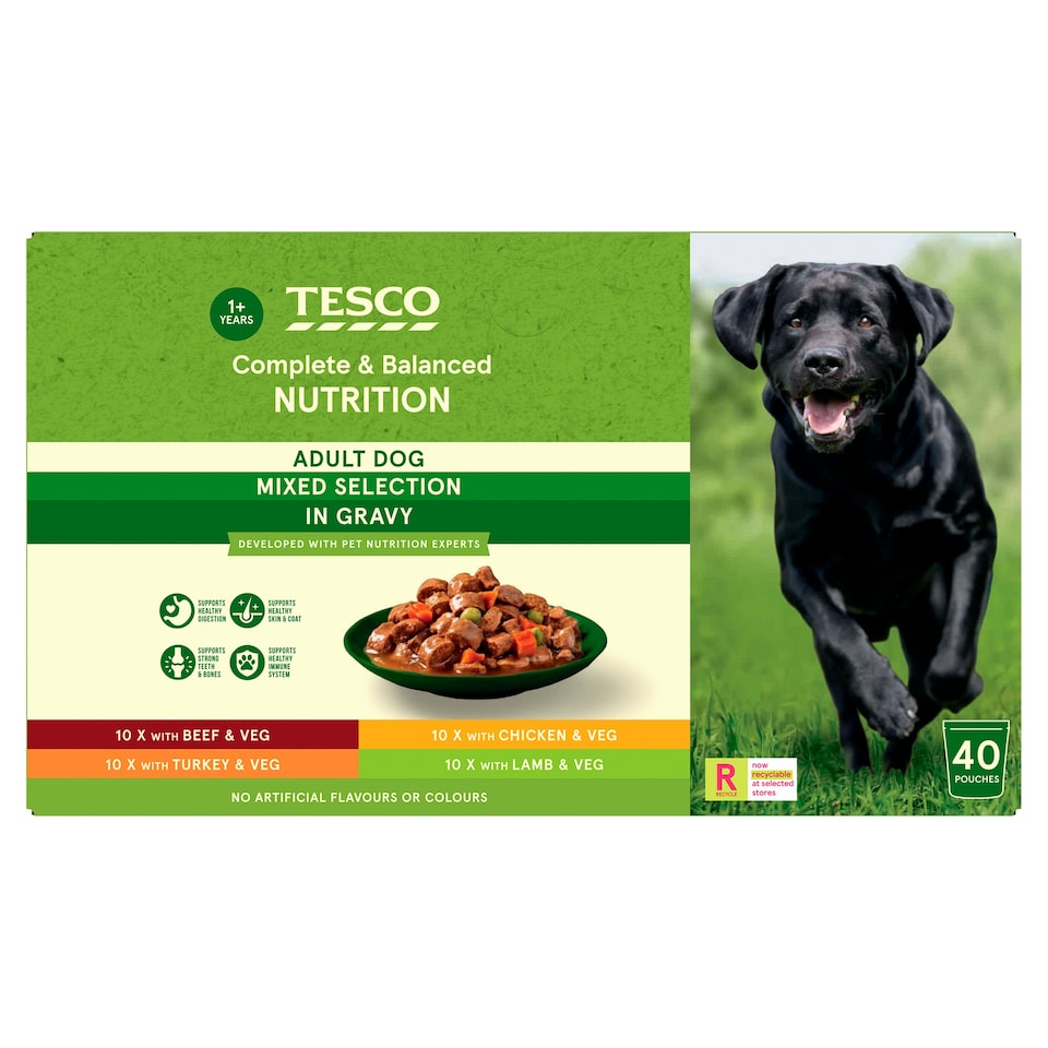 Tesco Adult Dog Mixed Selection in Gravy Pouches 40 x 100g