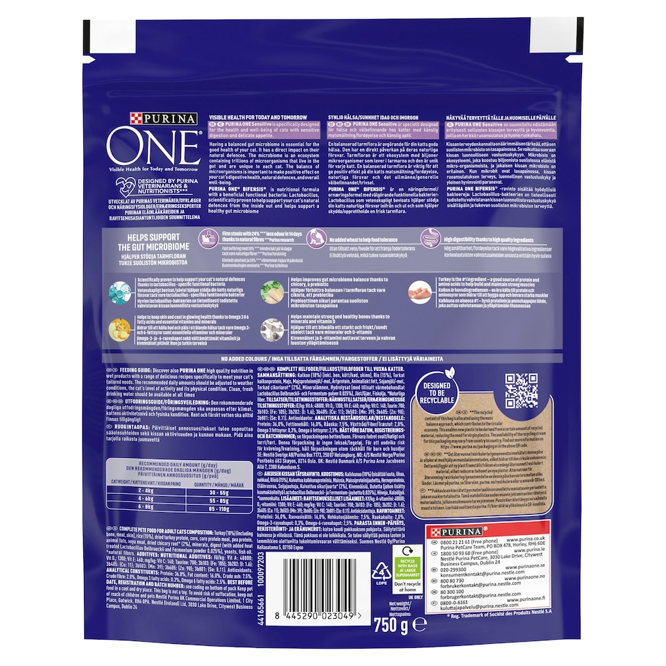 image 1 of Purina One Sensitive Adult Dry Cat Food Turkey 750G