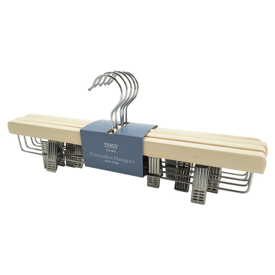 Tesco Wooden Hanger With Clip 5 Pack