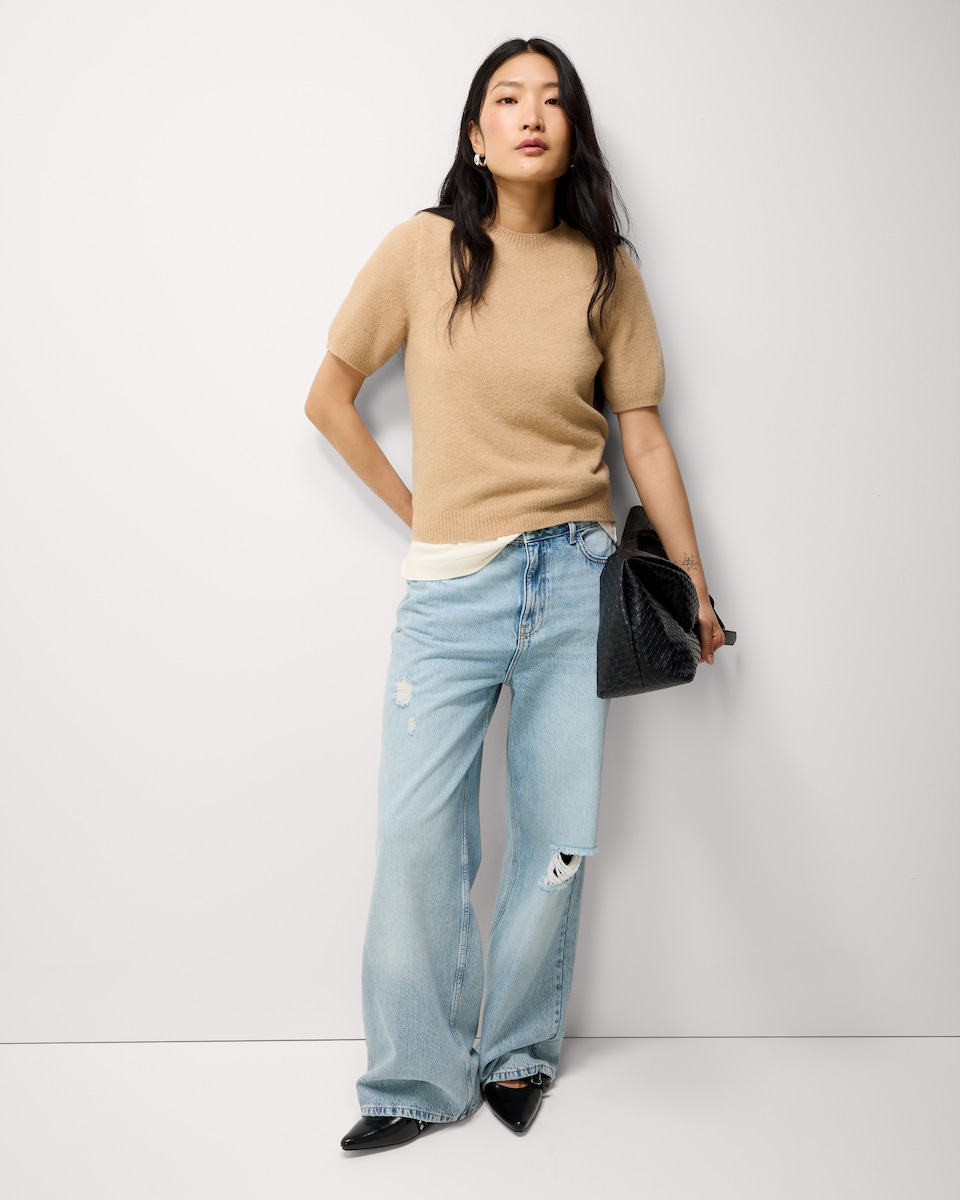 image 1 of F&F High Rise Wide Leg Ripped Jeans in Blue