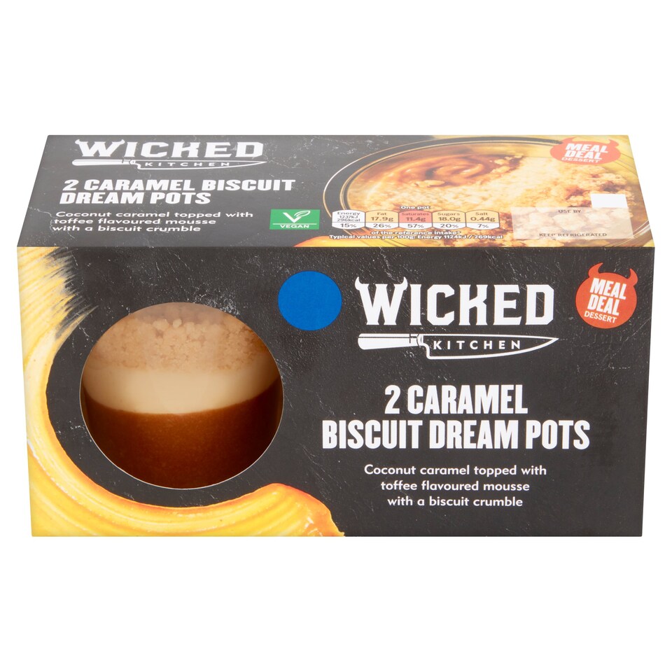 Wicked Kitchen 2 Caramel Biscuit Dream Pots 220G Tesco Groceries