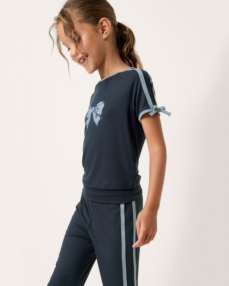 image 1 of F&F Active Girls Bow T-Shirt and Trousers Set in Blue