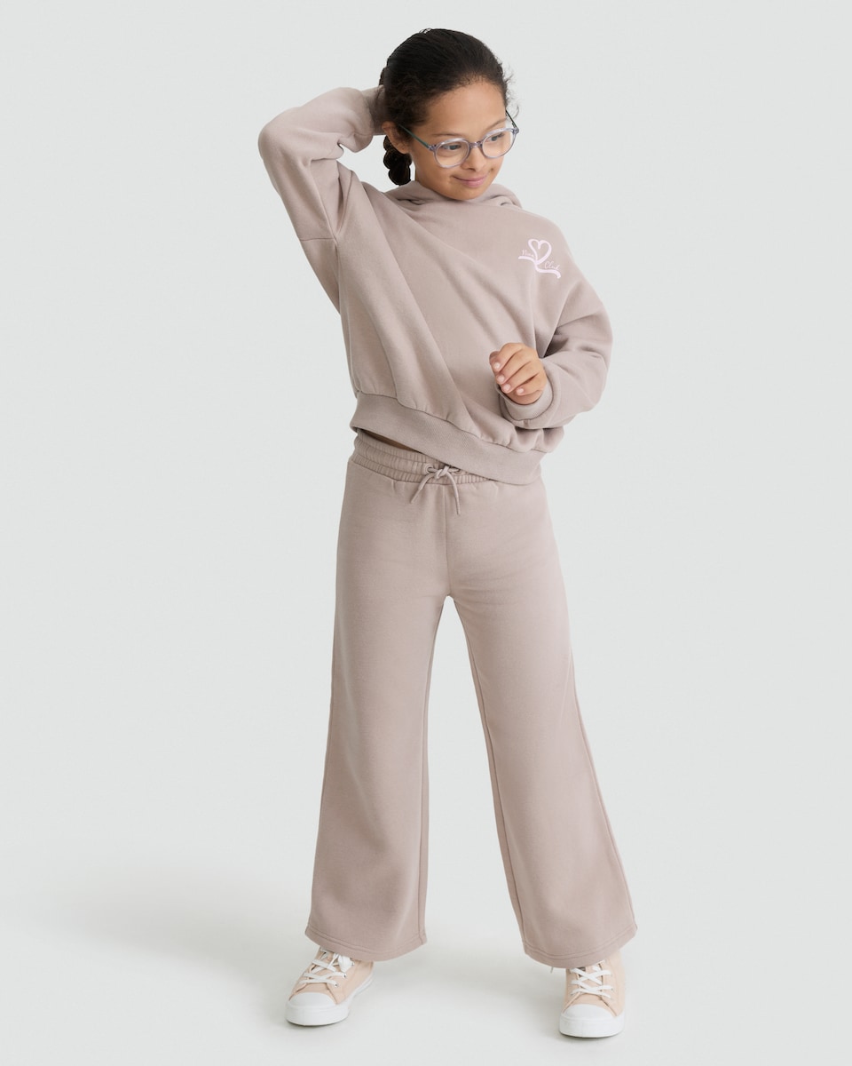 image 1 of F&F Girls 2-Piece Cotton Rich Have a Nice Day Hoodie and Joggers in Natural