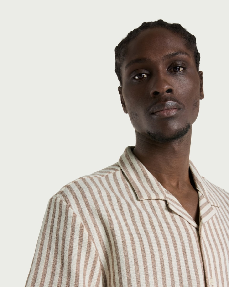image 1 of The F&F Edit Cotton Rich Striped Short Sleeve Shirt in Multi White