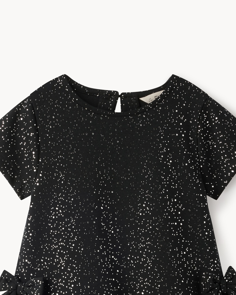 image 1 of F&F Girls Glitter Tiered Dress in Black