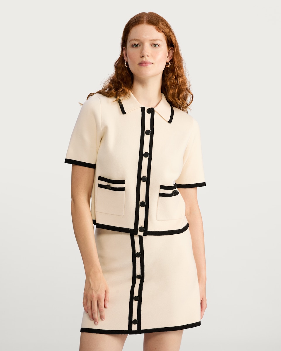 image 1 of The F&F Edit Short Sleeved Knit Cardigan in Cream