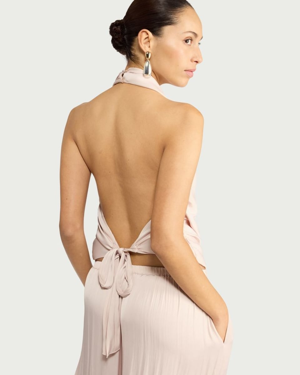image 1 of F&F Satin Draped Halter Neck Co-ord Top in Pink