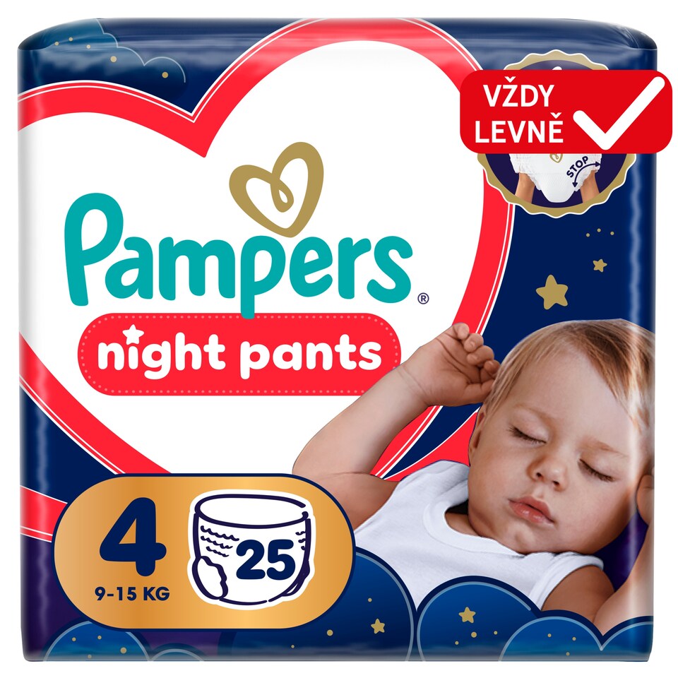 Obrázek 1 pro produkt Plenkové Kalhotky Pampers Pants Night Velikost 4, 25 Kusů, 9kg-15kg