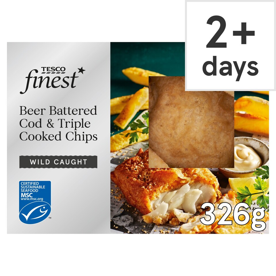 Tesco Finest Beer Battered Cod & Triple Cooked Chips 326g Tesco Groceries