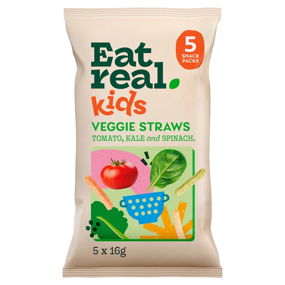 Eat Real Kids Multipack Veggie Straws Tomato Kale & Spinach 5 X 16g