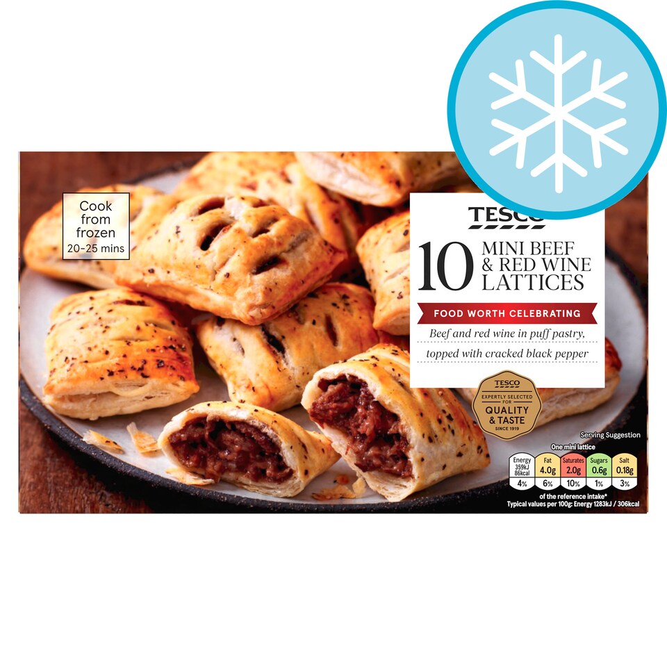Tesco 10 Mini Beef & Red Wine Lattices 300G Tesco Groceries