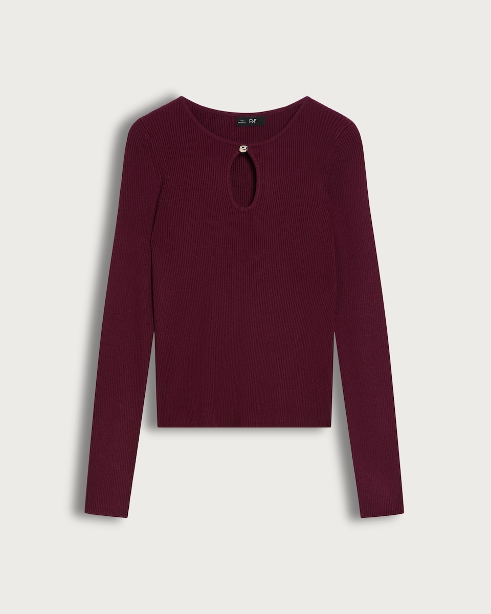F&F Keyhole Ribbed Knit Jumper in Burgundy