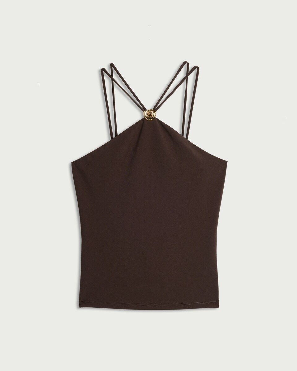 image 1 of F&F Halterneck Gold Accent Vest in Brown