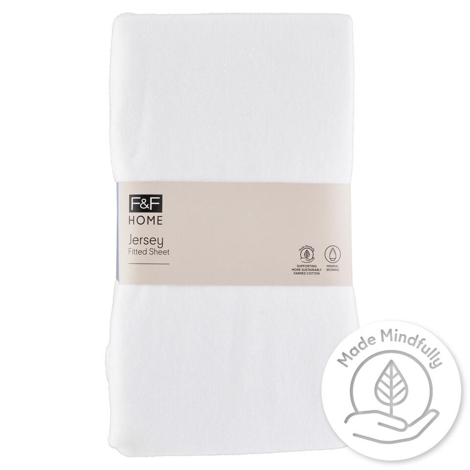 F&F Home Easy Care Jersey White Fitted Sheet 180 x 200 x 25 cm