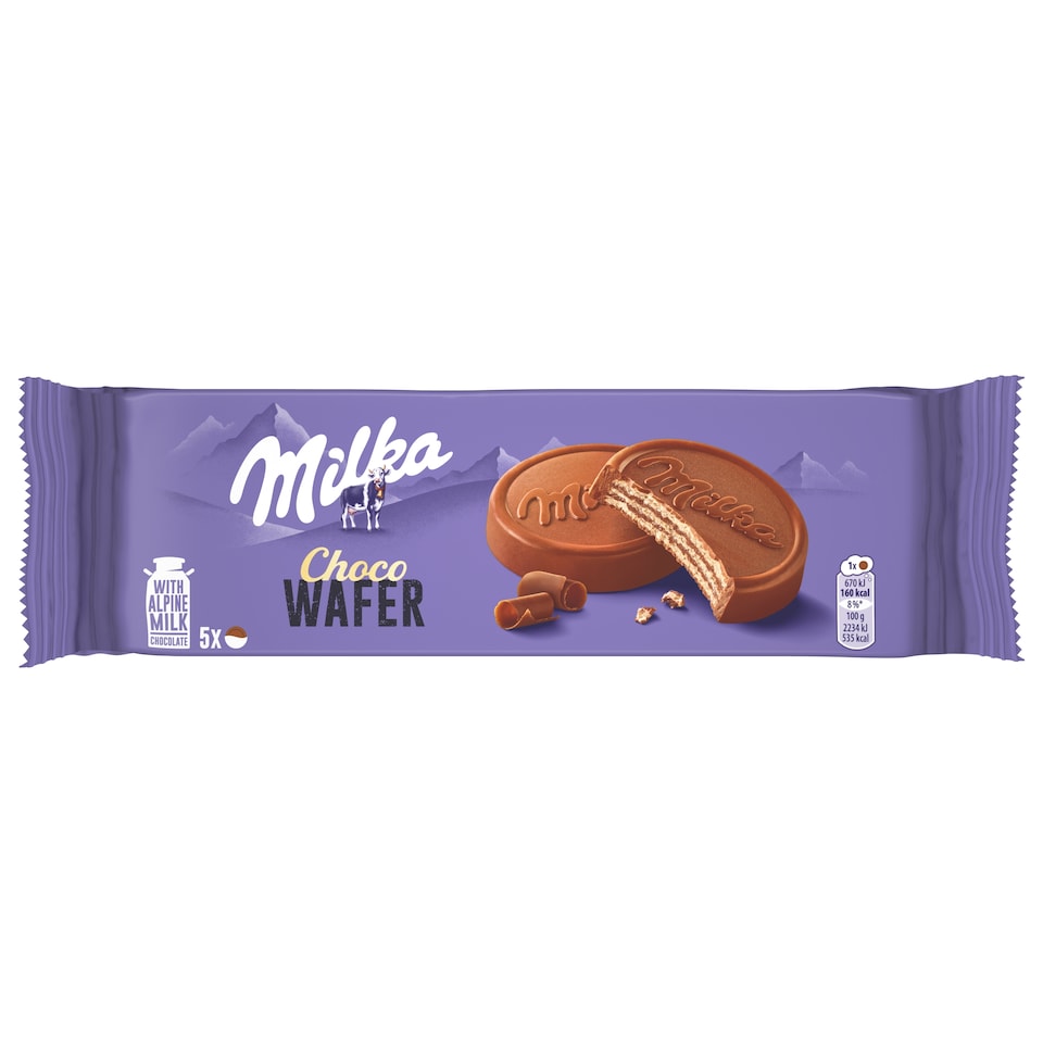 Milka Choco Wafer Alpesi Tejcsokoládéval Bevont Ostya Kakaós Töltelékkel 5 X 30 G (150 G)