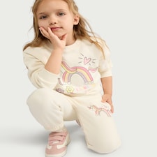 F&F Girls Cotton Rich Unicorn Cuffed Joggers in Cream