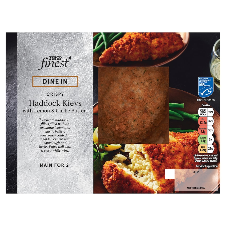 Tesco Finest Dine In 2 Haddock Kievs with Lemon & Garlic Butter 394g