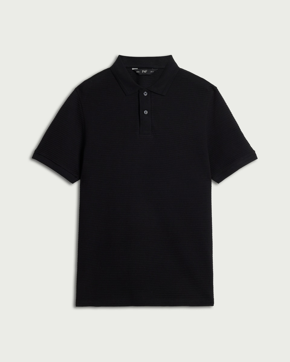 image 1 of F&F Cotton Rich Textured Polo Shirt in Black