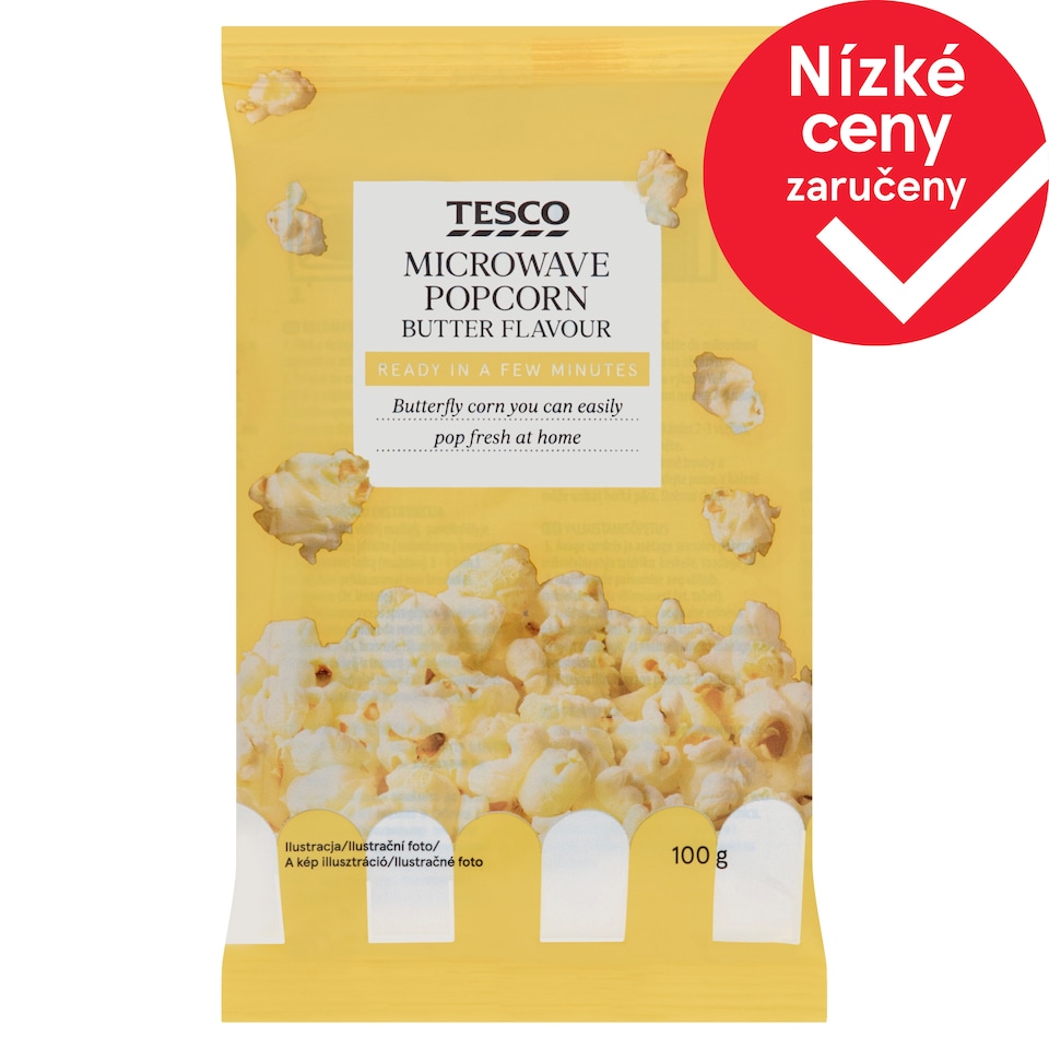 Tesco Popcorn do mikrovlnné trouby s máslovou příchutí 100g