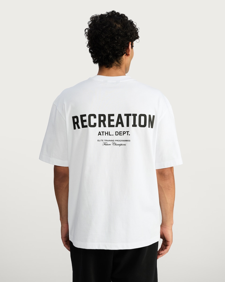 image 1 of F&F Pure Cotton Oversized Recreation Athl. Dept. Slogan T-Shirt in White