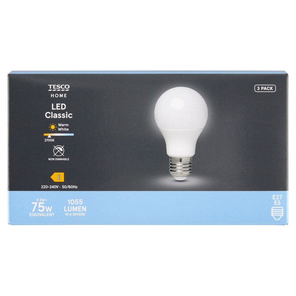 Obrázek 1 pro produkt Tesco Home LED žárovka 9,5W E27 teplé bílé světlo 3 ks