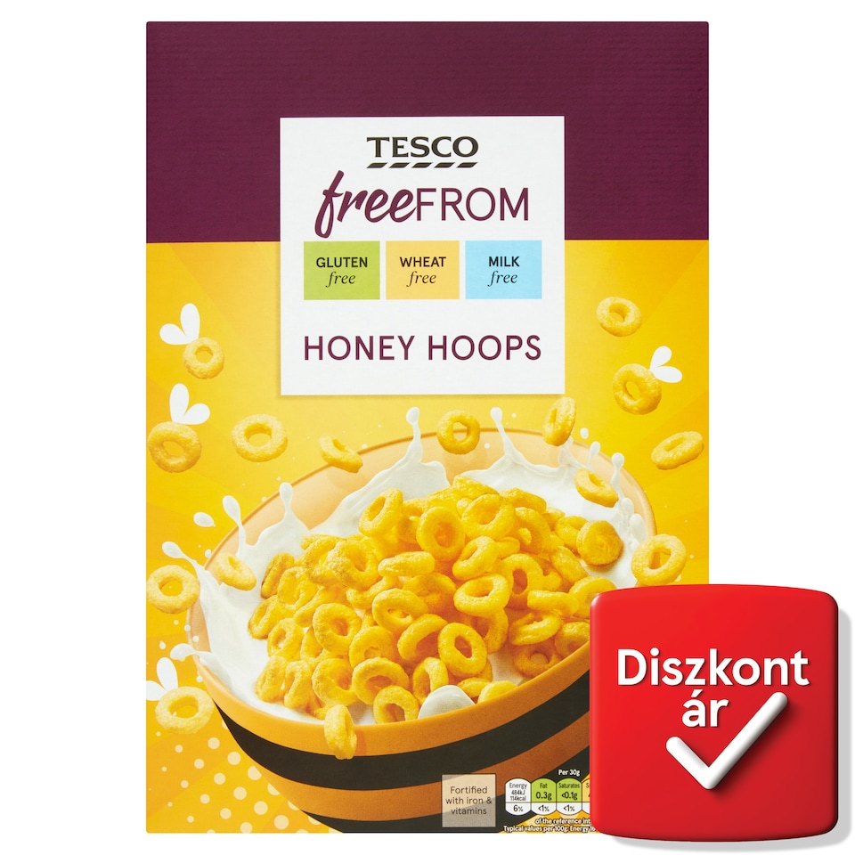 Tesco Free From kukoricalisztből készült mézes karikák hozzáadott vitaminokkal és vassal 300 g
