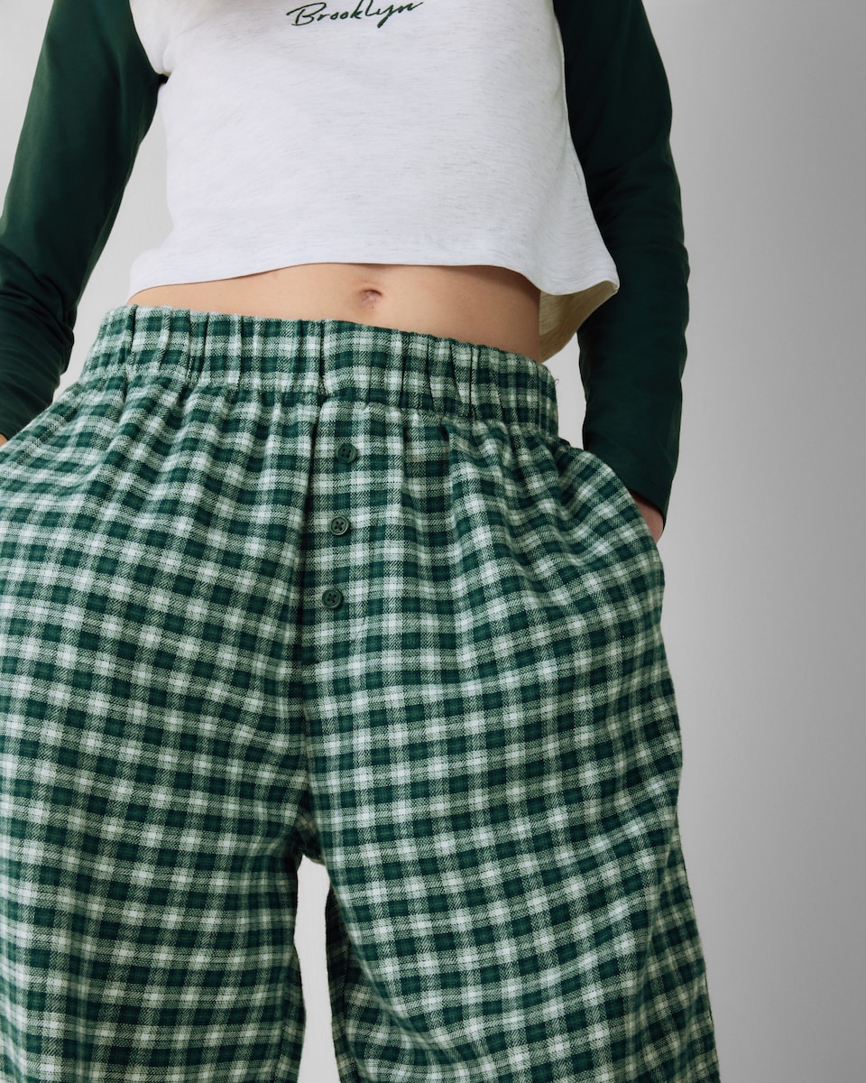 image 1 of F&F Cotton Rich Raglan Checked Pyjama Set in Multi Green