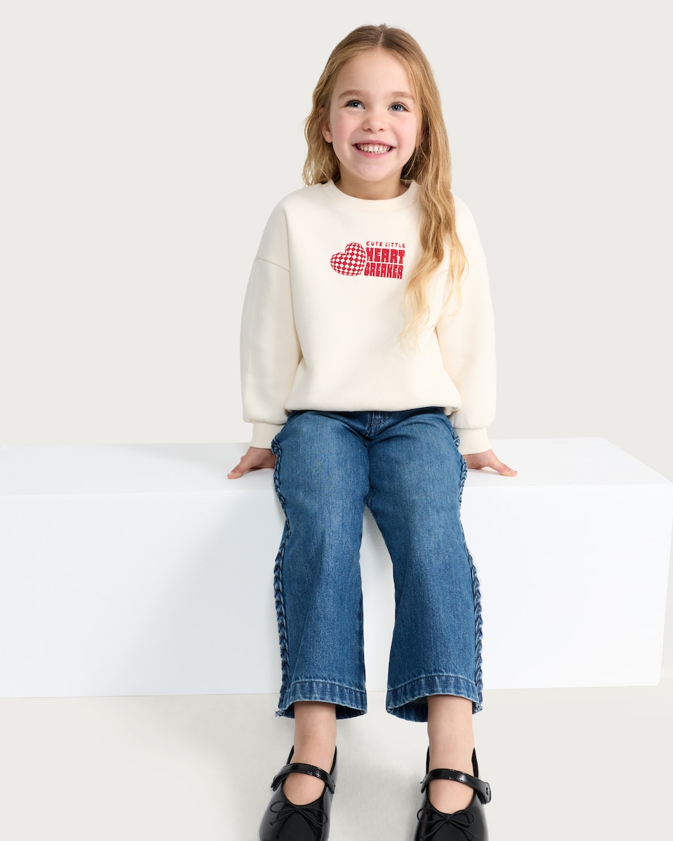 image 1 of F&F Girls Cotton Rich Cute Little Heartbreaker Sweatshirt in Cream