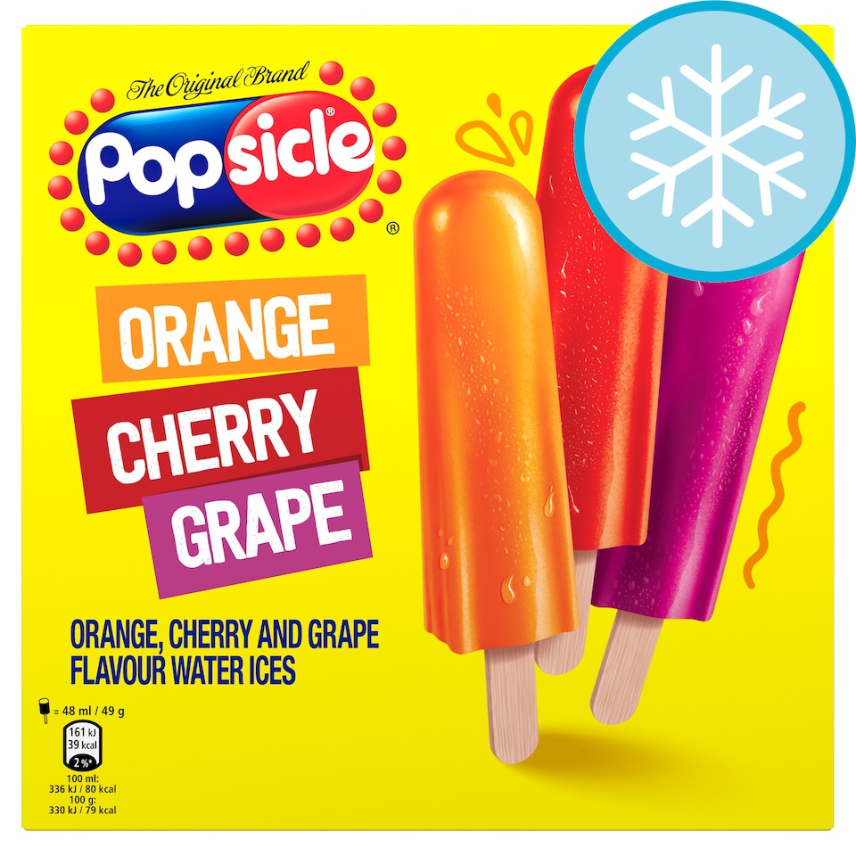 image 1 of Popsicle Orange, Cherry & Grape Flavour Water Ices 18 x 48ml