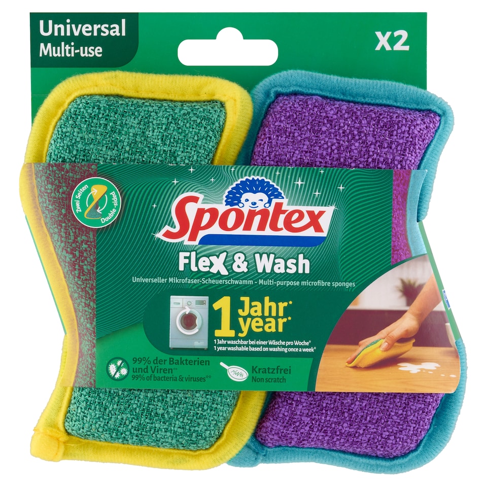 image 1 of Spontex Flex & Wash Universal Multi-Purpose Sponge 2 pcs