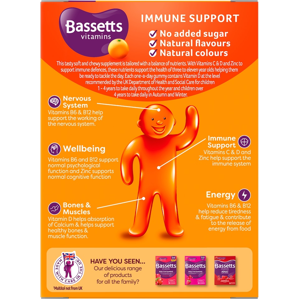 image 1 of Bassetts Vitamins Immune Support Orange Flavour 3-11 Years 30 Gummies