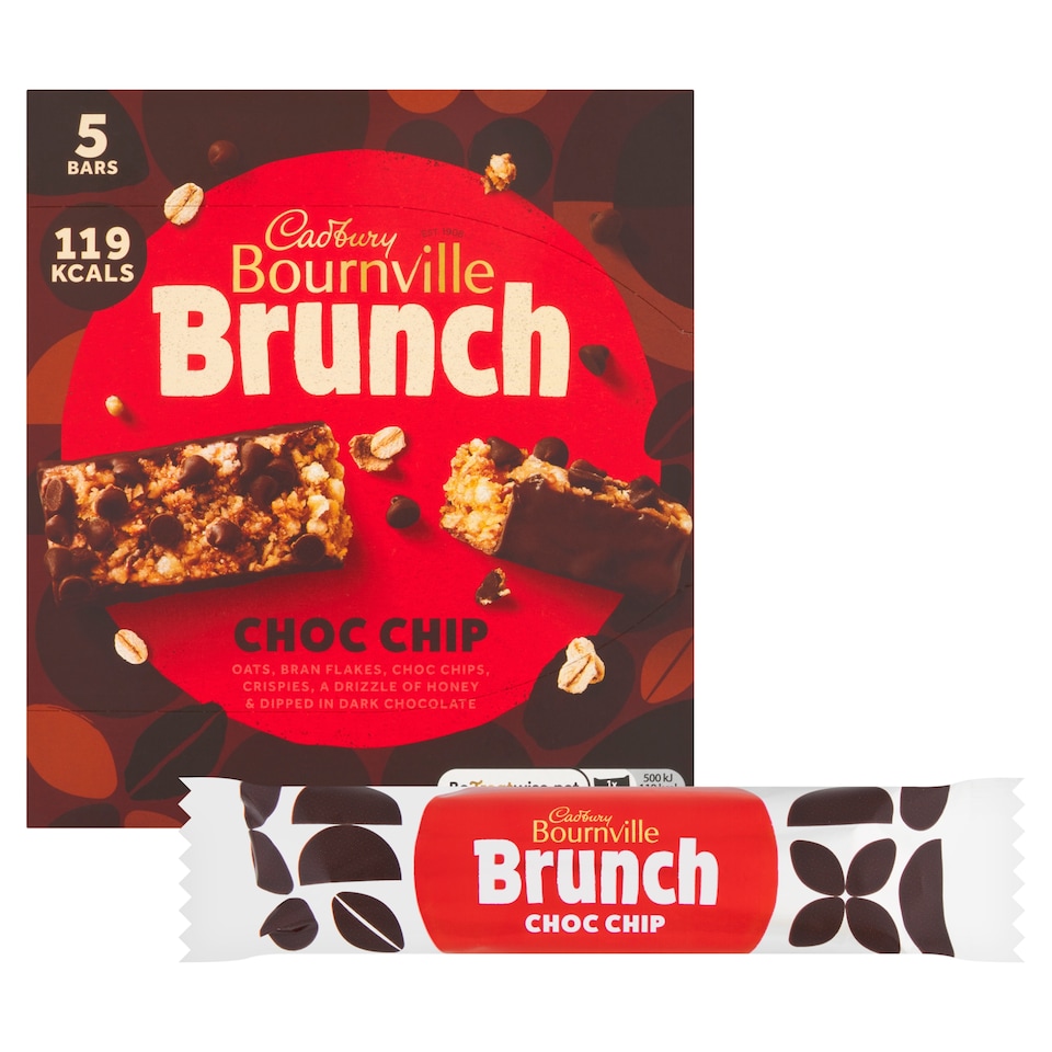 image 1 of Cadbury Brunch Bournville Dark Chocolate Chip Wholegrain Cereal Bars 5 x 28g