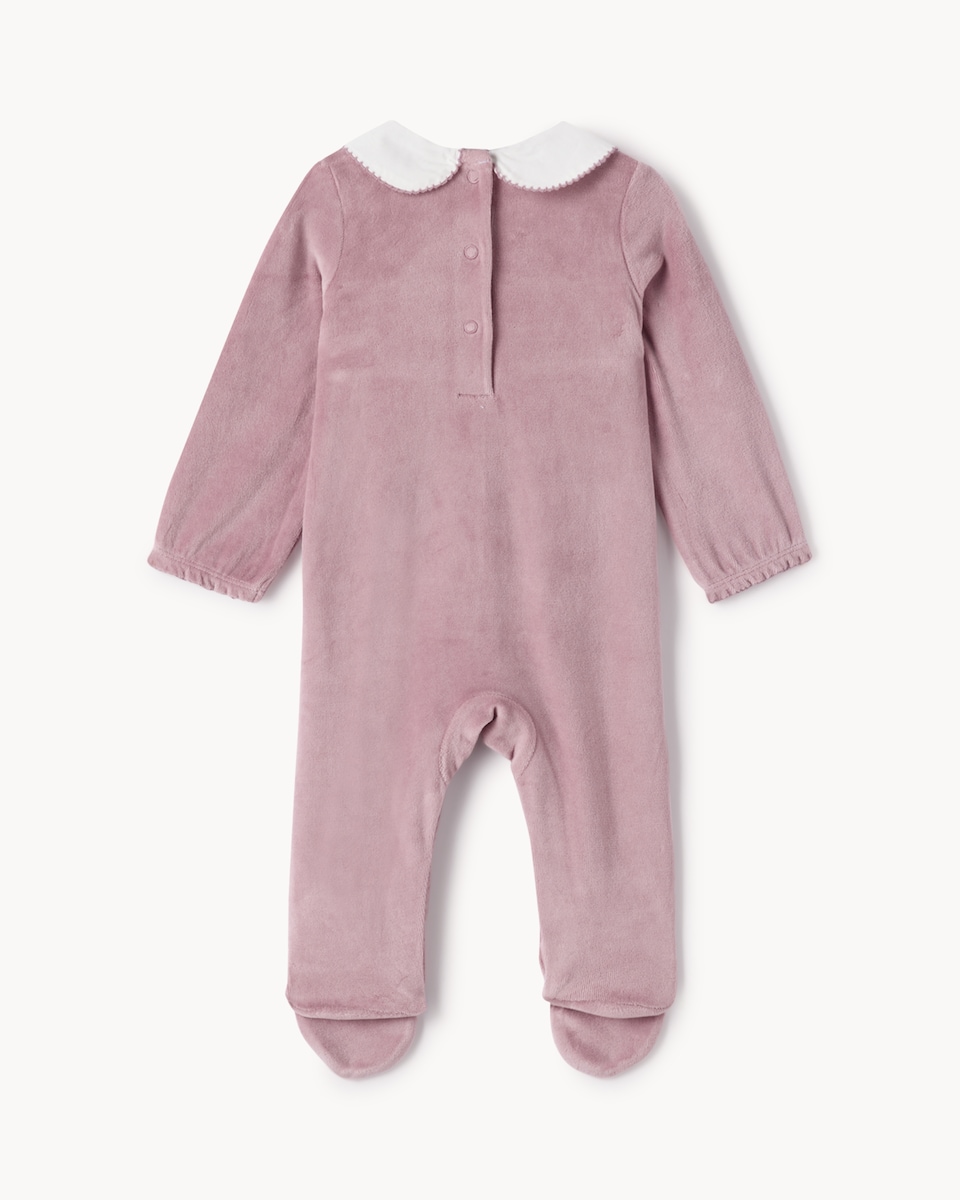 image 1 of F&F Baby Cotton Rich Embroidered Sleepsuit in Pink